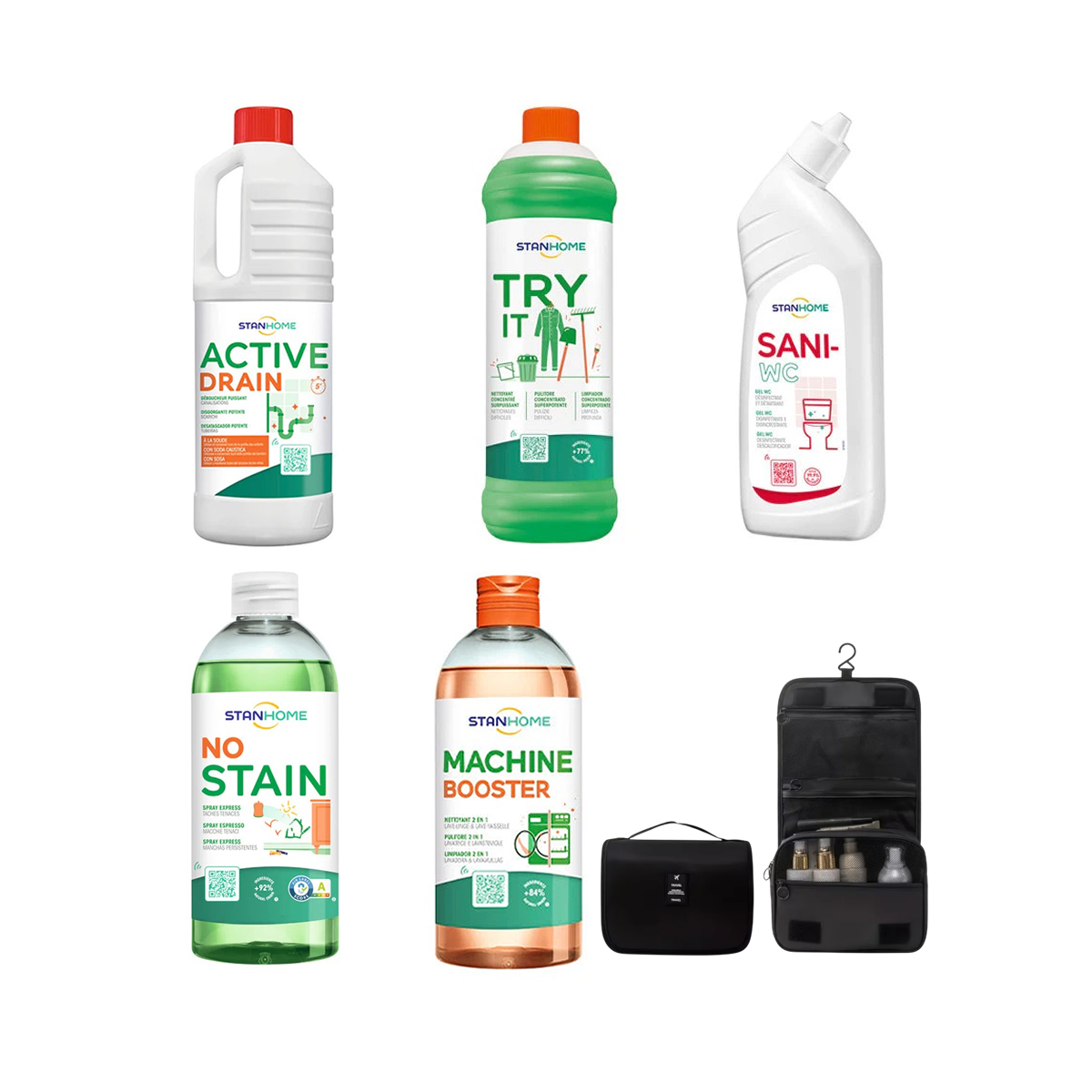PACK 4x A ELEGIR (TRYIT, ACTIVE DRAIN, SANI WC, NO STAIN, MACHINE) + NECESER