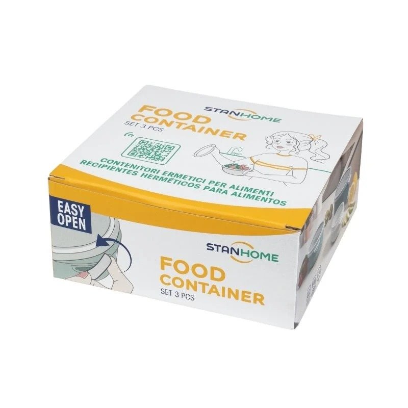 Food Container Stanhome – Pack de 3 Recipientes con Tapa para Conservar Alimentos