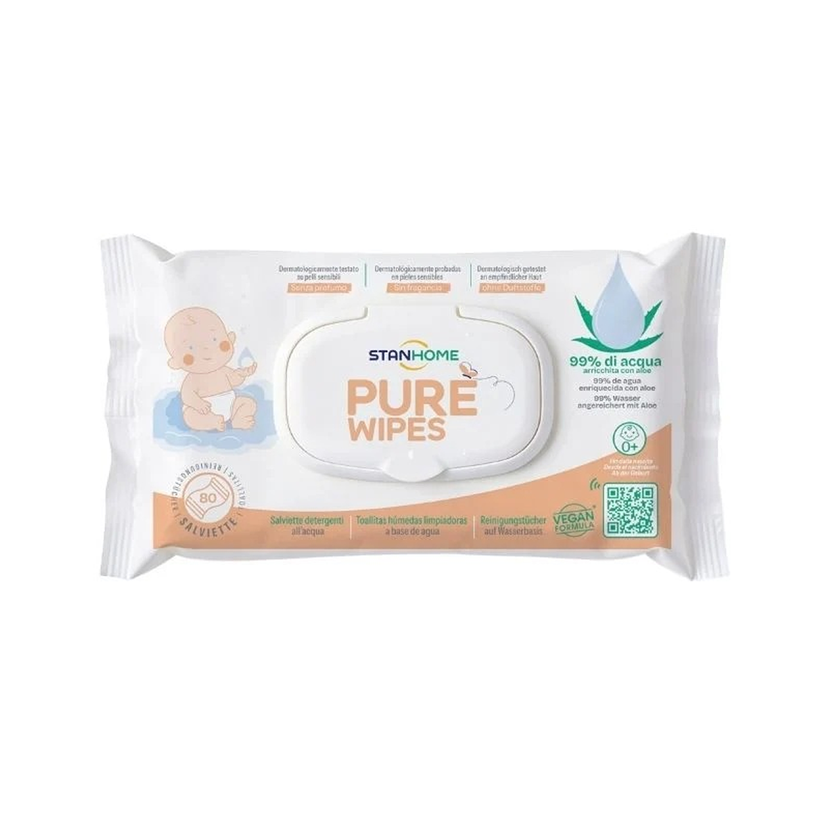 Toallitas Húmedas Limpiadoras a Base de Agua Stanhome – Paquete de 80 Unidades